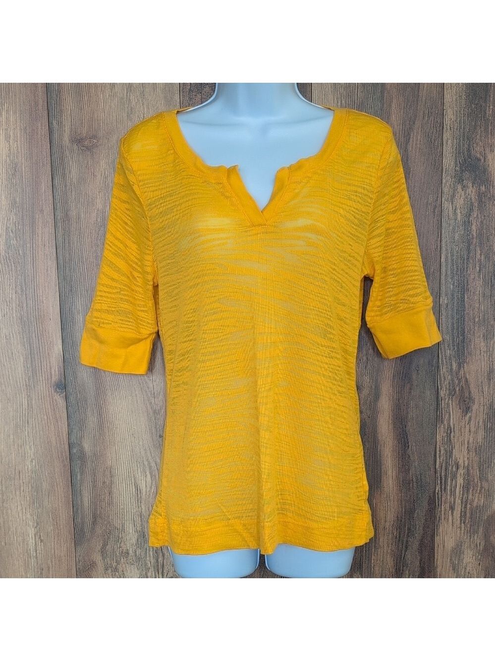 LEI Women's Mustard Sheer Animal Print Fitted Top XXL                   V236